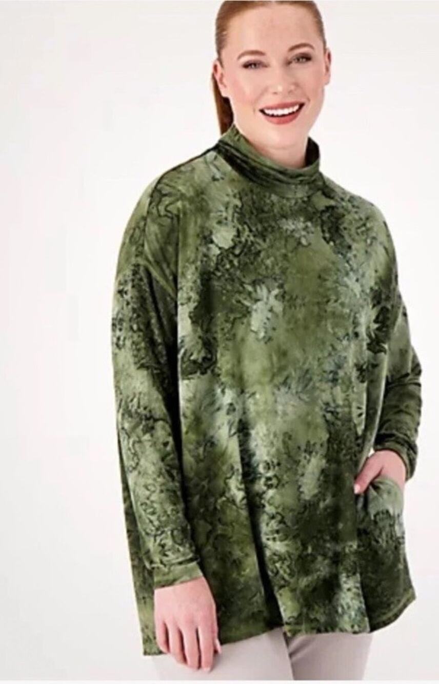 LOGO Lounge by Lori Goldstein Tie-Dye Drop Shoulder Top Green Seaweed 1X A566546